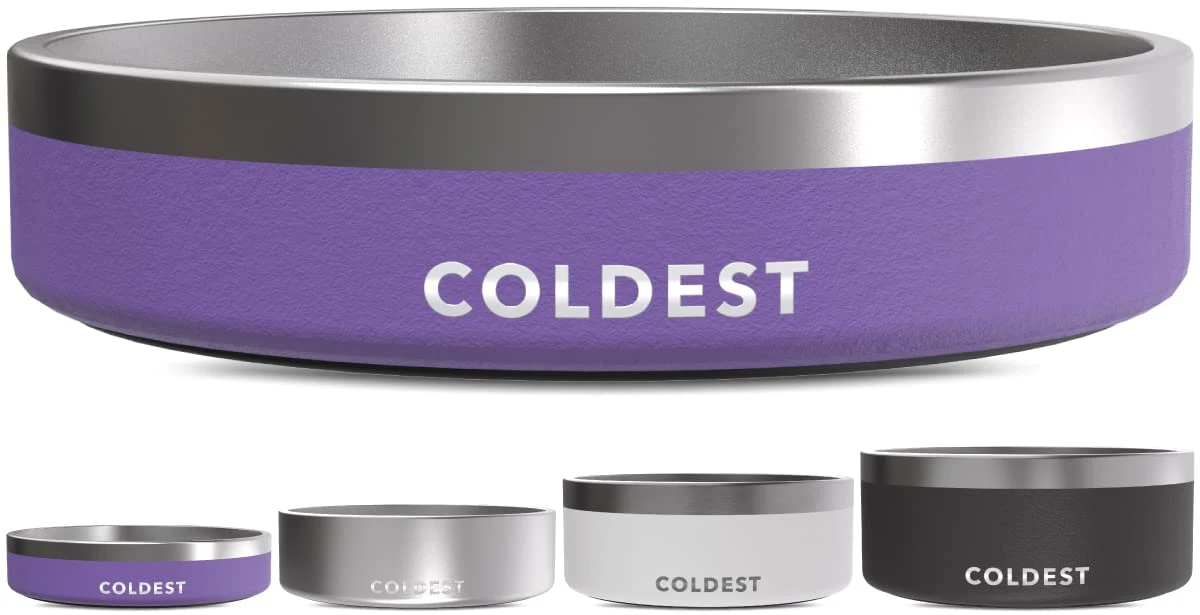 Fashionable Coldest Dog Bowl 21 oz – Triple Wall Insulated Anti-Slip Spill-Proof Stainless Steel Galaxy Purple Excellent