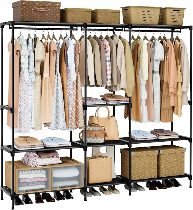 Elite Clothes Rack Portable Closet 71.7 Inch Large Capacity Wardrobe Closet Clothes Storage Organizer with Shelves and 3 Hanging Rods Easy to Assembly Black PCT035B01About ThisOverview Smooth