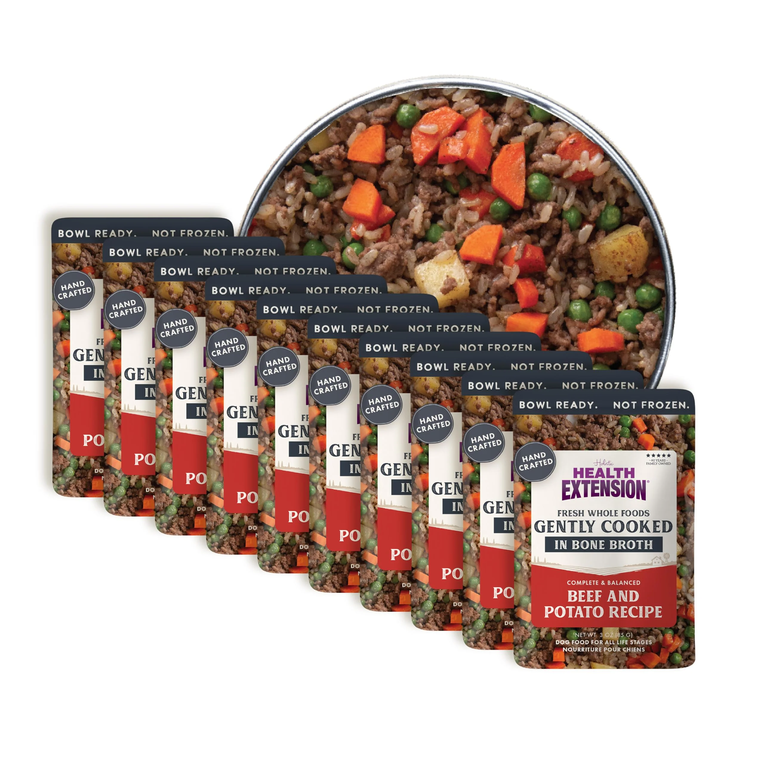 Sustainable Health Extension Gently Cooked Beef Potato Dog Food Human-Grade Shelf-Stable 3 oz Pouches Pack of 10 Original