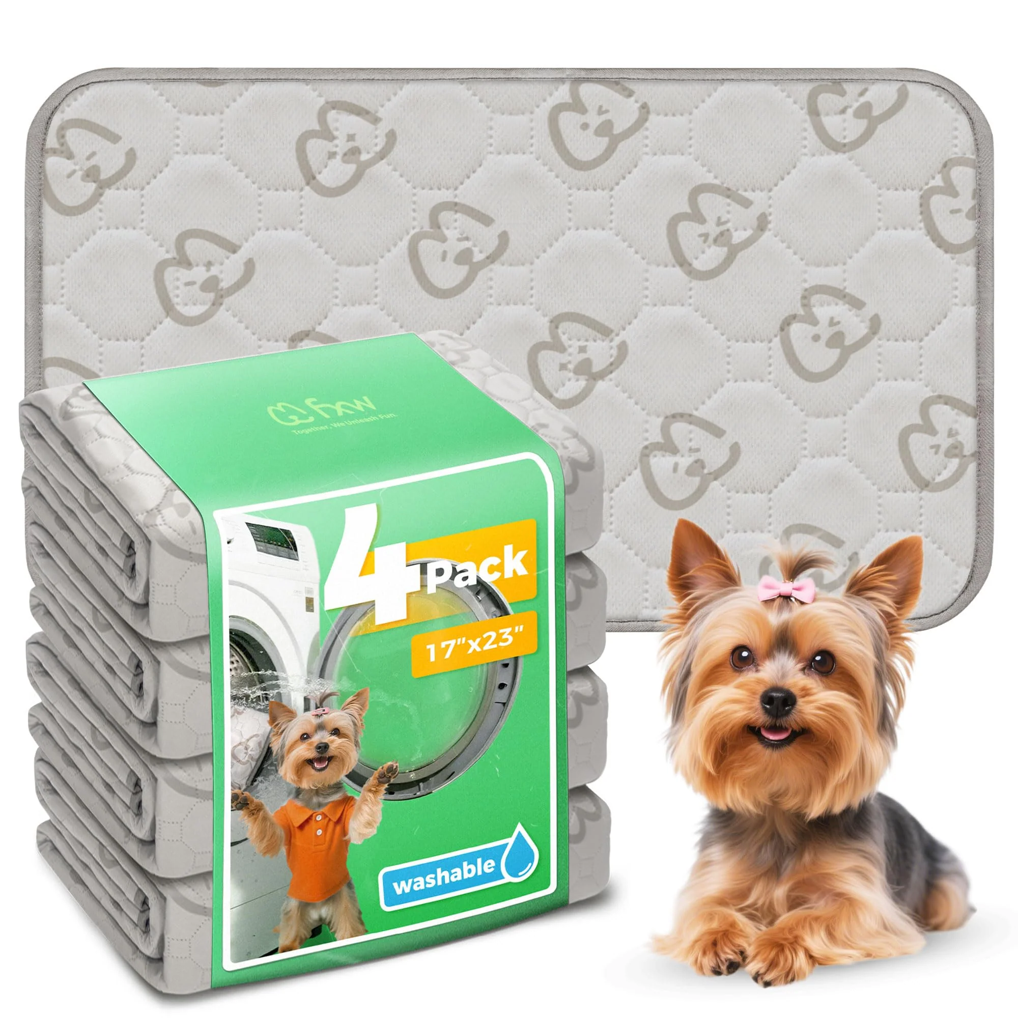 Fast FXW Washable Dog Pee Pads – 17×23 in Khaki 4 Pack Reusable Ultra-Absorbent Artisan