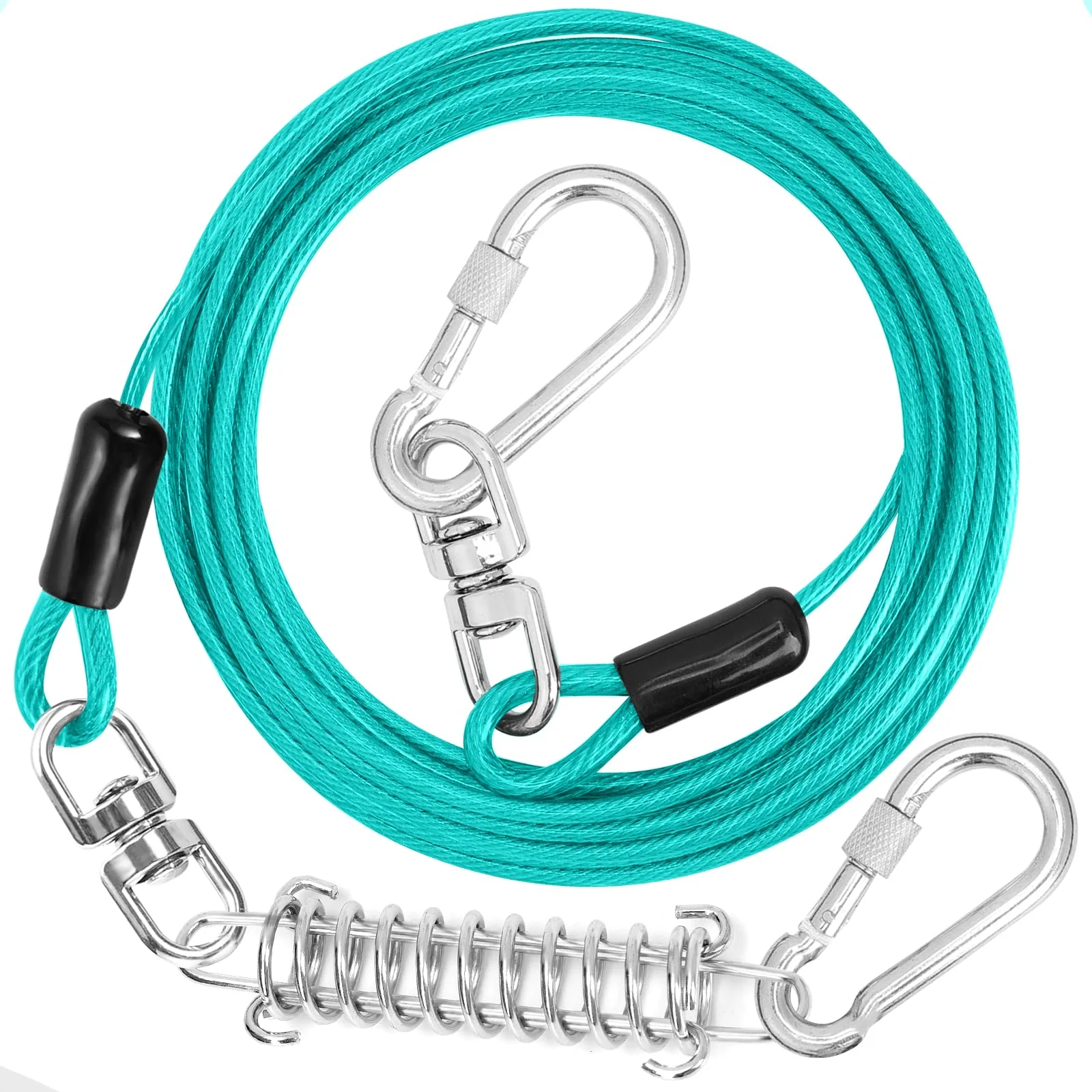 Carefully Designed Jenico Dog Tie Out Cable — Heavy-Duty Runner Cable with Swivel Hook Shock Spring 10–150 ft Recyclable
