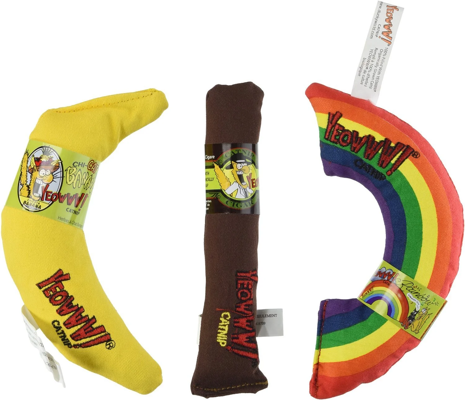 Functional Yeowww Catnip Toy Variety Pack – Cigar Banana Rainbow – Made in USA Refined