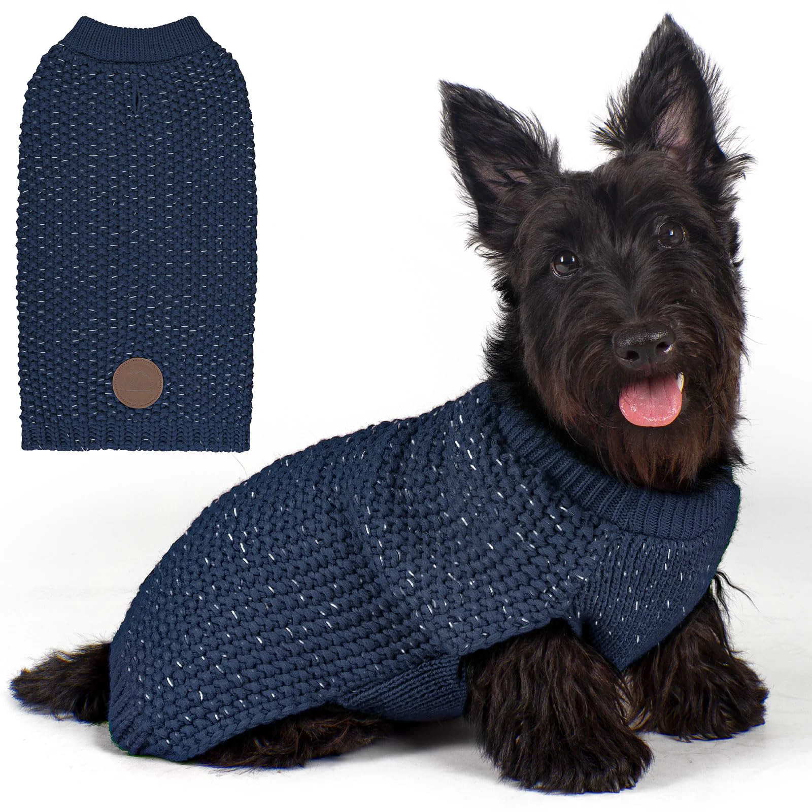 Casual KYEESE Dog Sweater with Reflective Yarn – Navy Blue Medium Cozy Knit Coat for Small Medium Dogs Healthy