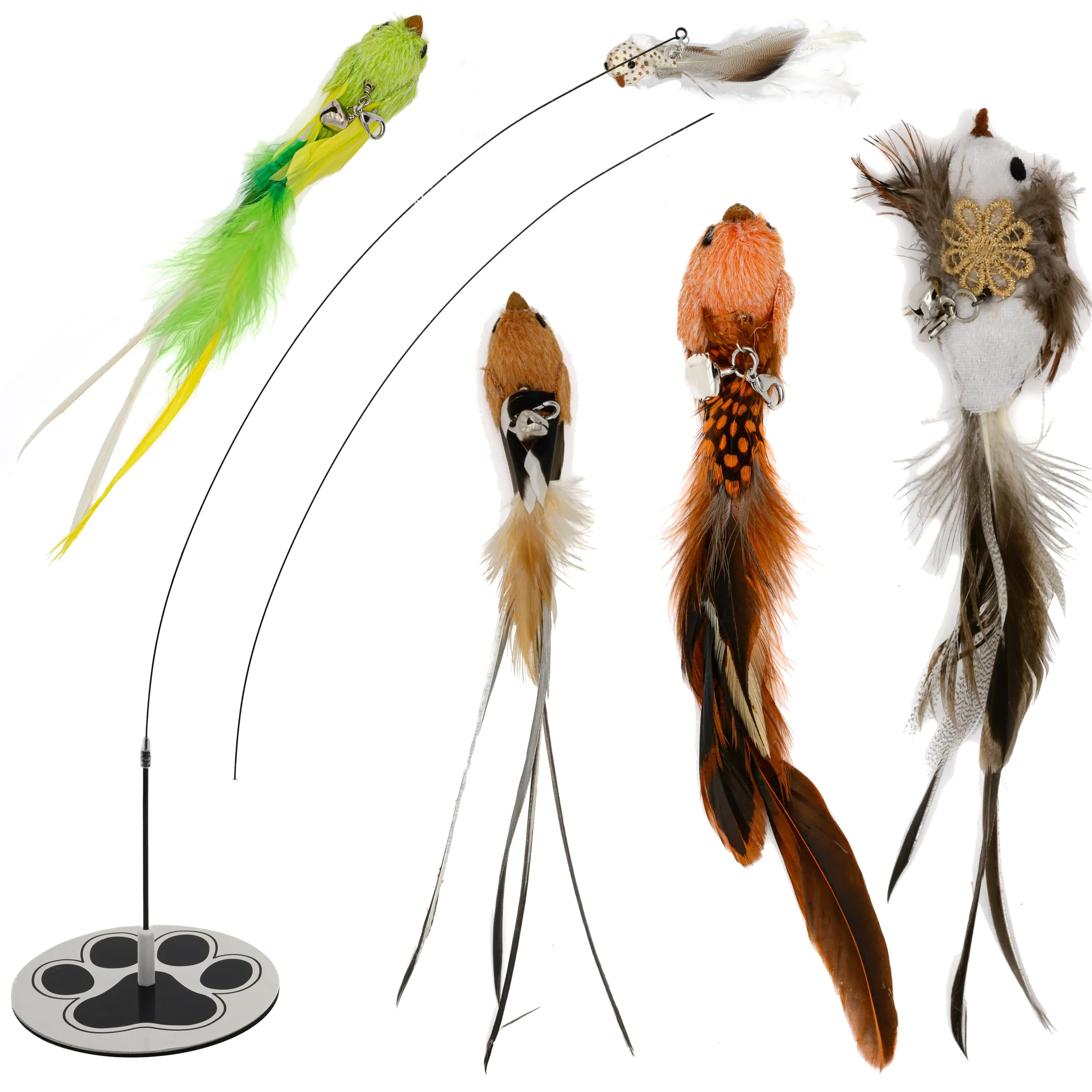 Expertly Made GADGETSOLOGY Interactive Bird Simulation Cat Toy Set – 5-Pc Wand Feather Toys for Indoor Cats Certified