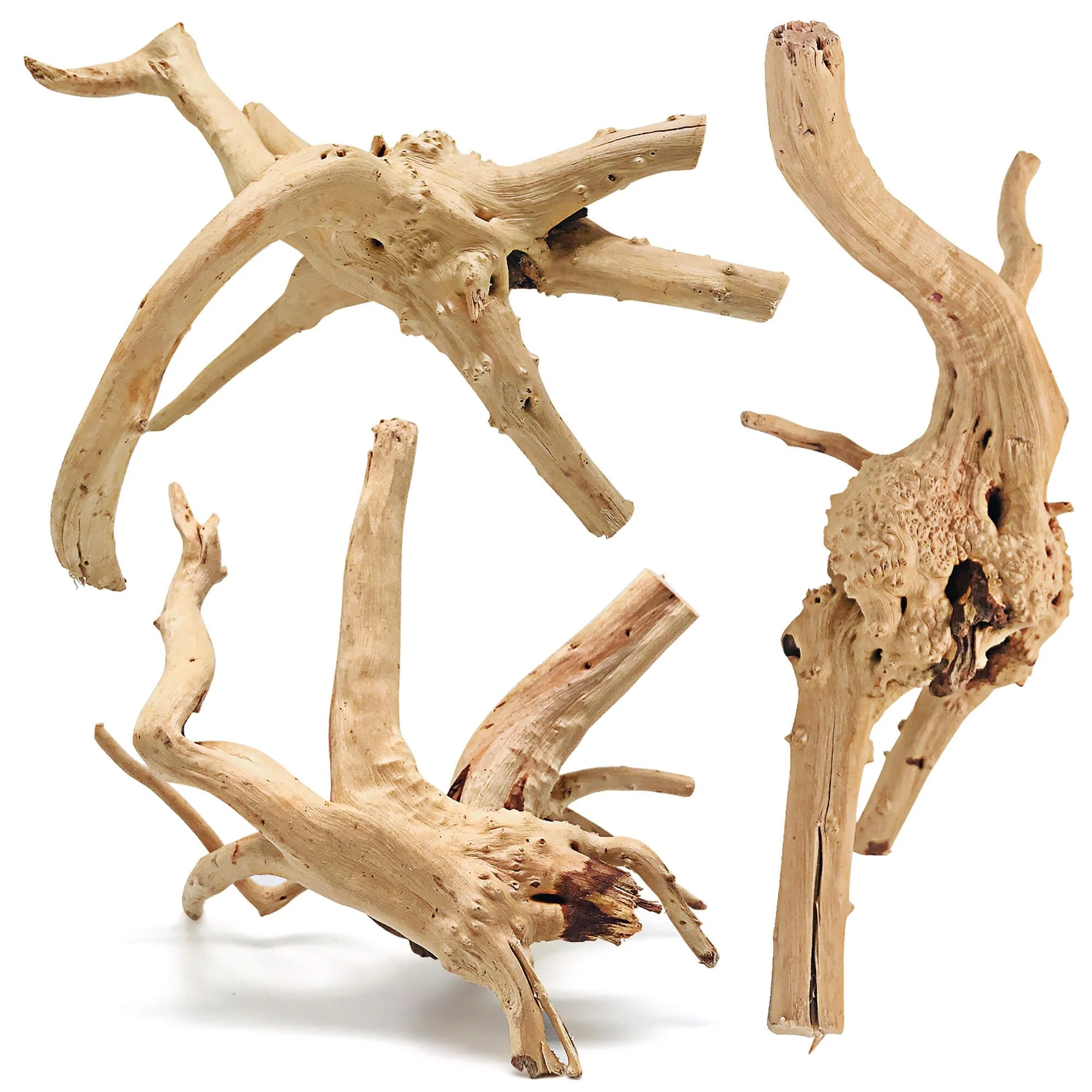 Authentic WDEFUN Natural Spiderwood Driftwood – 3-Piece Aquarium Decor Set 7-11 Inch Branches Smooth
