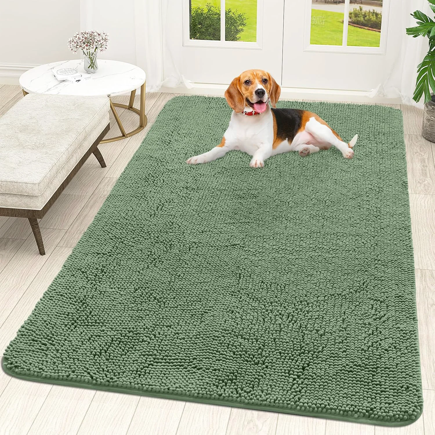 Fashionable OLANLY Dog Door Mat for Muddy Paws 70x46 Absorbs Moisture and Dirt Absorbent Non-Slip Washable Doormat Quick Dry Chenille Mud Mat Entry Indoor Entryway Carpet for Inside Floor Olive Green Expertly Made