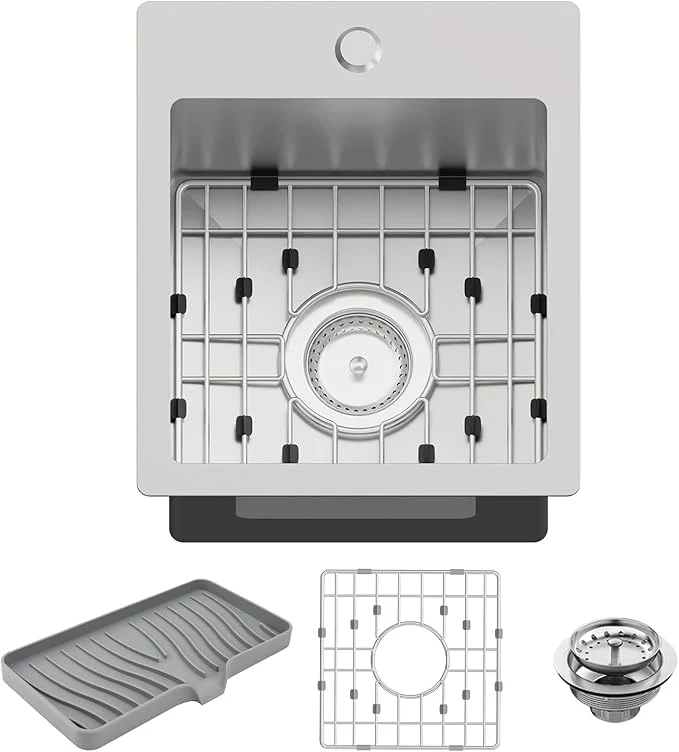 Responsible Small Kitchen Sink 13×15 Inch Bar Sink Stainless Steel Drop In Small Kitchen Sink I Choice For Small Space Nice As Toprmount Prep Sink RV Kitchen Sink With Bottom Grid Soap Mat And Drain AssemblyAbout ThisOverview High-Performance
