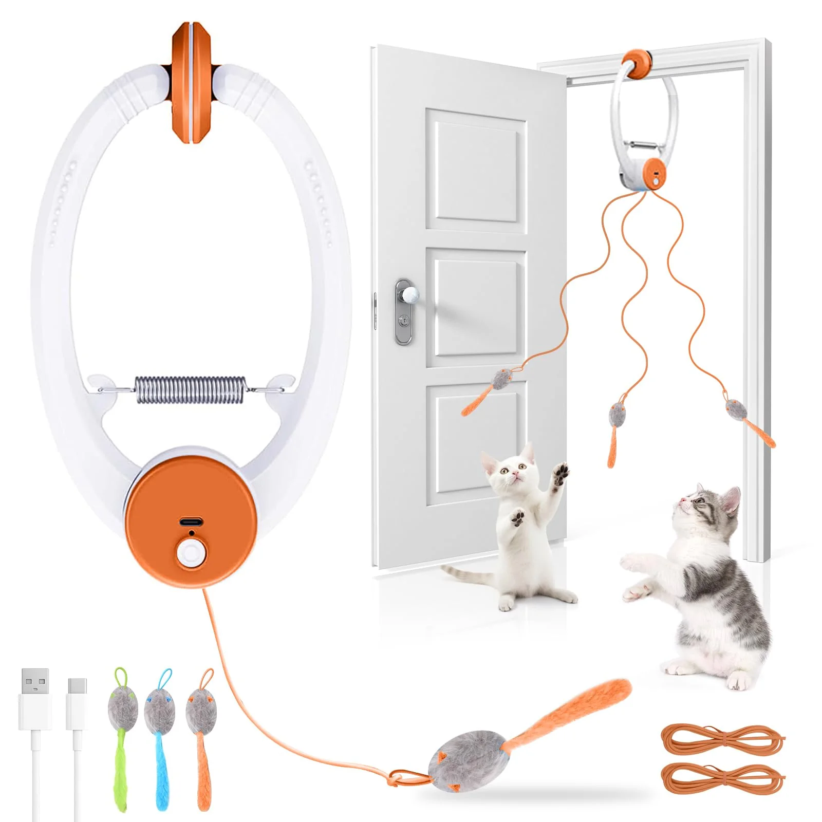 High-Grade Wortade Interactive Cat Toy – Orange Automatic Flying Bird Feather Wand for Indoor Cats Powerful