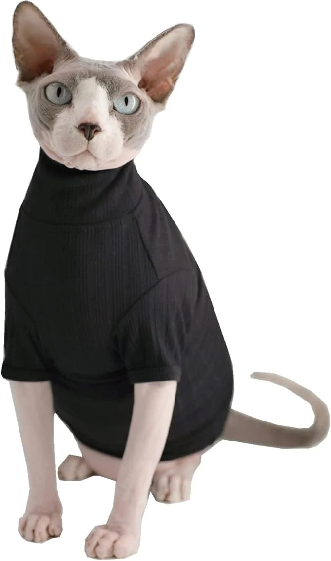 Eco-Friendly Sphynx Hairless Cats Shirt Cotton Cat Turtleneck Sweater Pullover Kitten Stylish