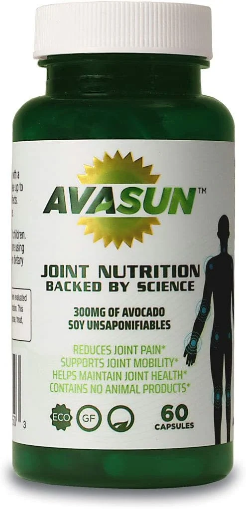 Optimized Joint Health Support Supplement Backed by Science Avocado Soy Unsaponifiable 300Mg ASU Plant Based Dairy Gluten Non-GMO 60 Daily Capsules per Bottle 2 Month Supply Reusable