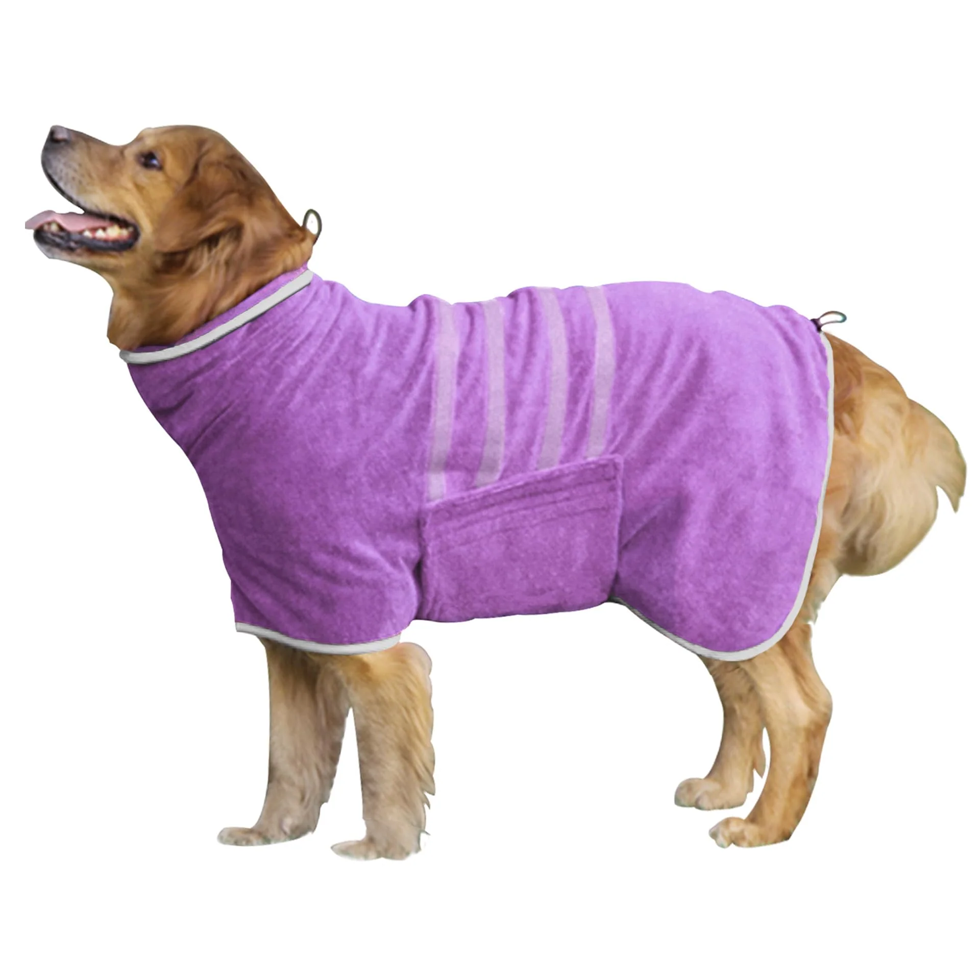 Top-Quality HhiMyOct Dog Robe – Fast-Drying Microfiber Pet Towel with Adjustable Neck Belly Strap Purple Medium Reusable
