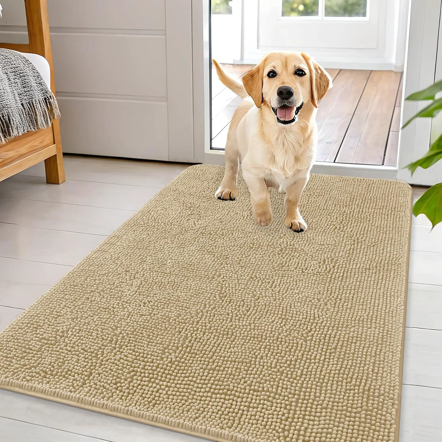 Reliable OLANLY Dog Door Mat for Muddy Paws 44×32 Absorbs Moisture and Dirt Absorbent Non-Slip Washable Doormat Quick Dry Chenille Mud Mat for Dogs Entry Indoor Entryway Carpet for Inside Floor Beige Elite