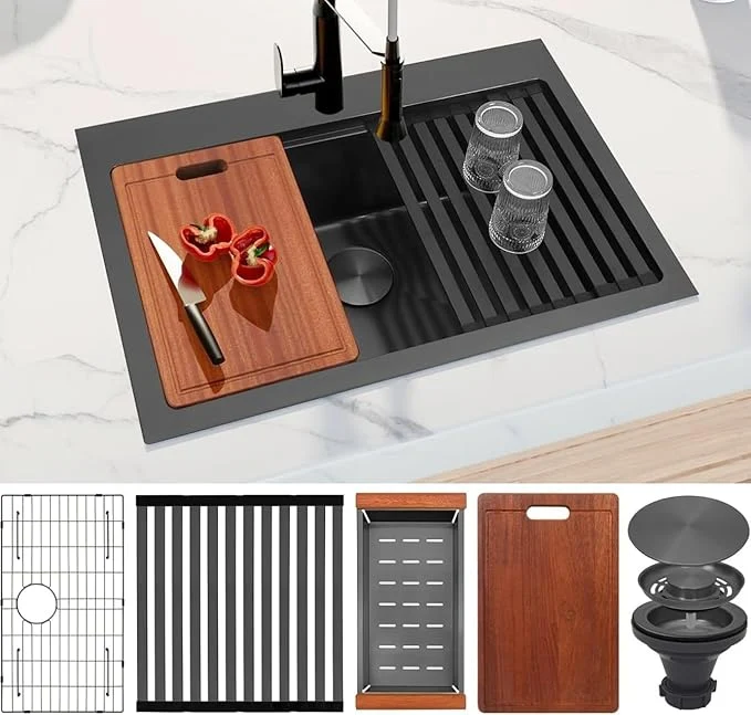 Pure Drop In Black Kitchen Sink Stainless Steel Sink 16 Gauge Single Bowl Workstation Sinks Black 26 X 22 About ThisOverview World-Class