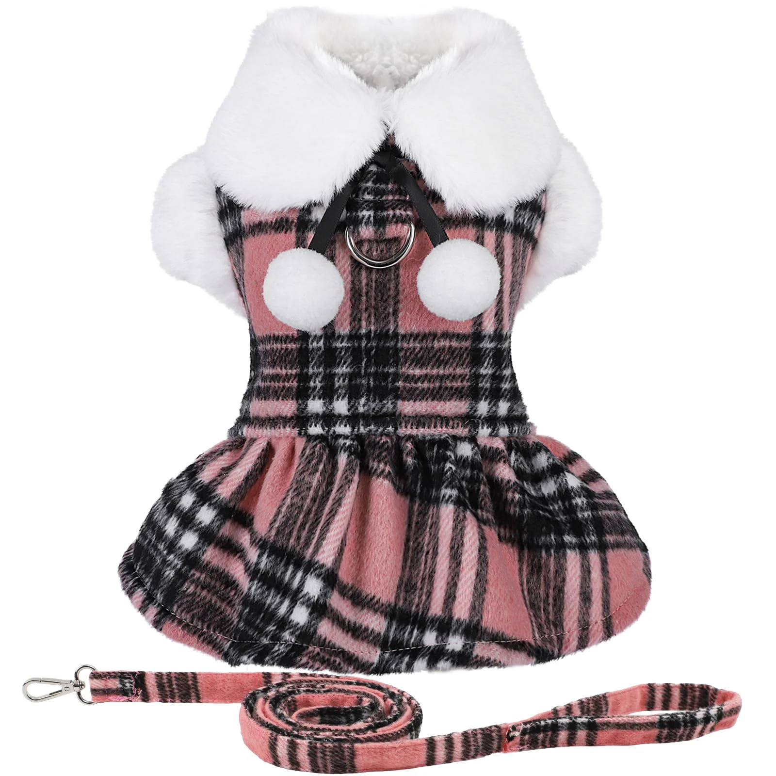 Crafted Sebaoyu Christmas Plaid Dog Sweater Dress with Leash – Pink X-Small Winter Warmth for Teacup Chihuahuas Yorkies Sustainable