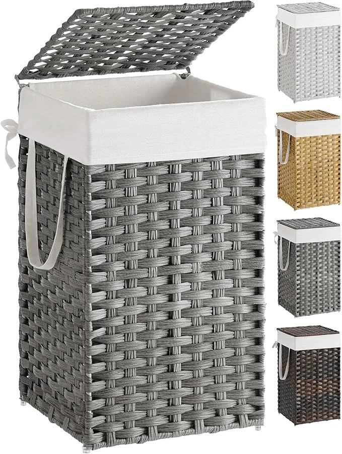 Functional SONGMICS Laundry Hamper with Lid 17.2 Gallon 65 L Synthetic Rattan Clothes Laundry Basket with Lid and Handles Foldable Removable Liner Dove Gray ULCB165G01About ThisOverview Outstanding