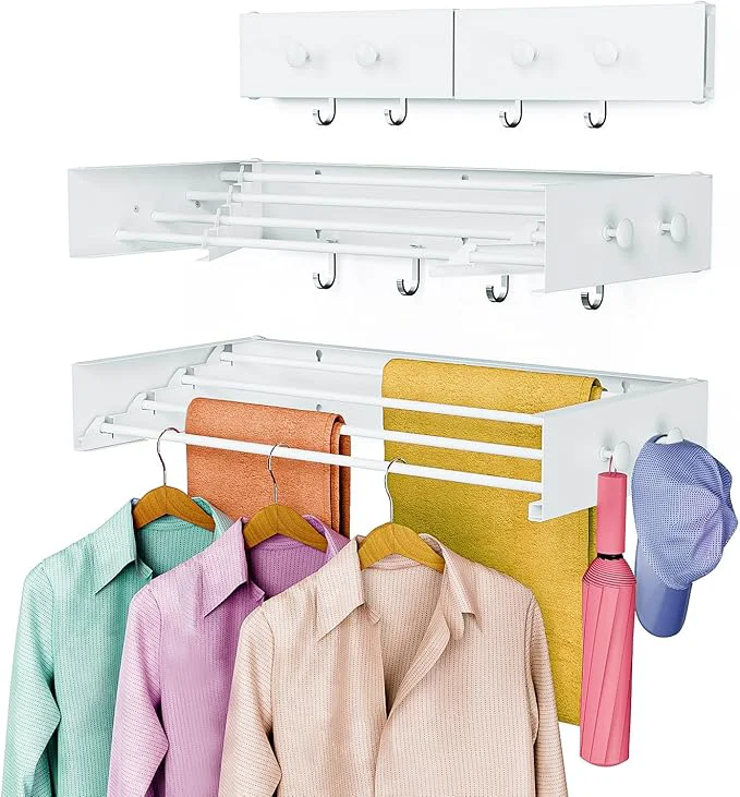Comfortable Drying Rack Clothing Clothes Drying Rack Wall Mounted Laundry Drying Rack Wall Mount Foldable Collapsible 60 lb Capacity 5 Aluminium Poles with 6 Hooks White 23.6” About ThisOverview Responsible