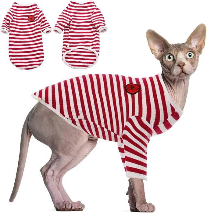 Dependable DENTRUN Hairless Cats Shirt Breathable Cat Daily Wear Clothes Stripe Vest Traditional