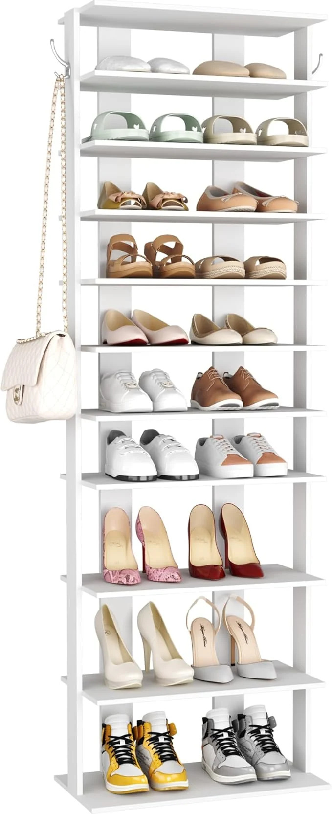 Innovative HOMEFORT 10-Tier Corner Shoe Tower – Double Rows Slim Shoe Stand for 20 Pairs – Entryway Hallway Closet White About ThisOverview Healthy