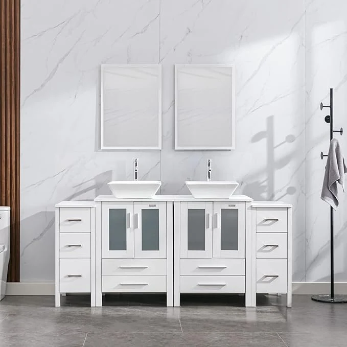 Effective eclife 72 Modern Bathroom Vanity Sink Combo standing Cabinet with Small Side Cabinet White Square Ceramic Vessel Sink Water Save Faucet Drain White A07 About ThisOverview Specialty