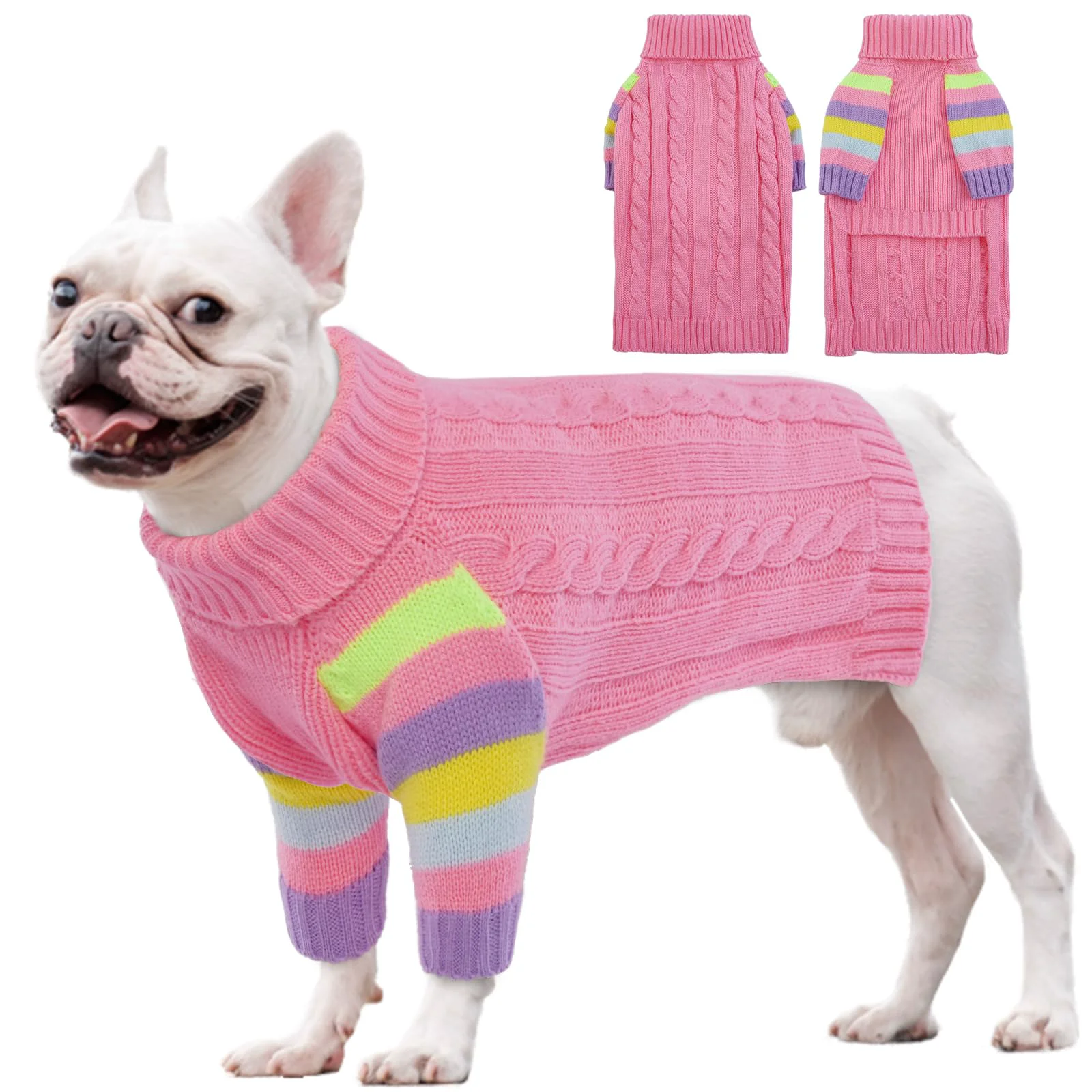 Clean OUOBOB Dog Cold Sweater for Medium Dogs – Pink Turtleneck Knitwear Premium Material