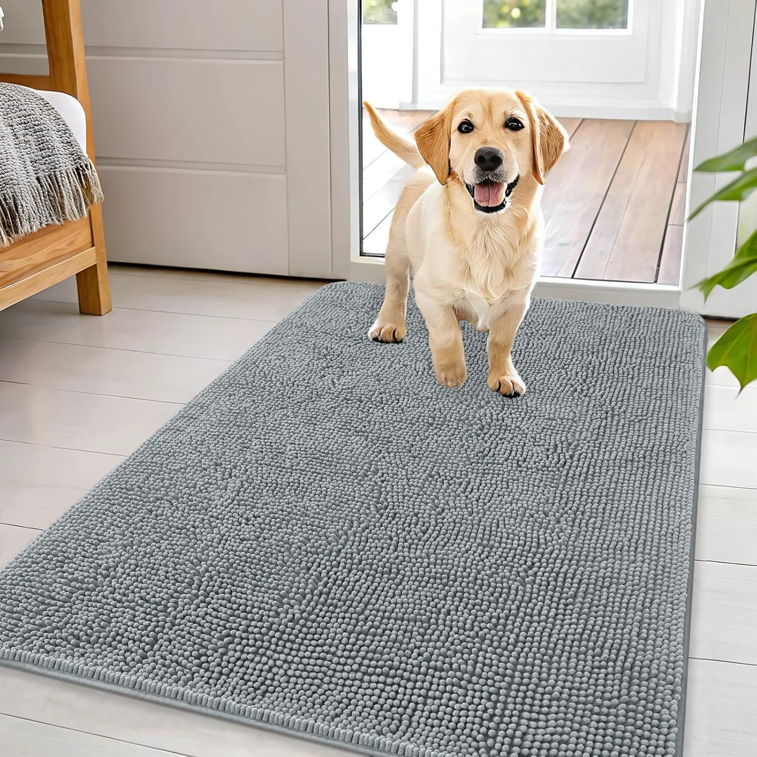 Original Design OLANLY Dog Door Mat for Muddy Paws 44×32 Absorbs Moisture and Dirt Absorbent Non-Slip Washable Doormat Quick Dry Chenille Mud Mat for Dogs Entry Indoor Entryway Carpet for Inside Floor Grey High-Quality