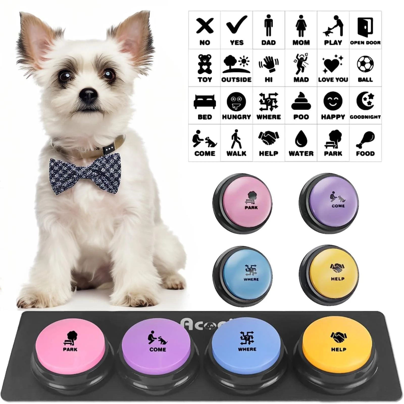 Enhanced Acools Dog Buttons for Communication – 4-Button Talking Set Mat Stickers Consistent