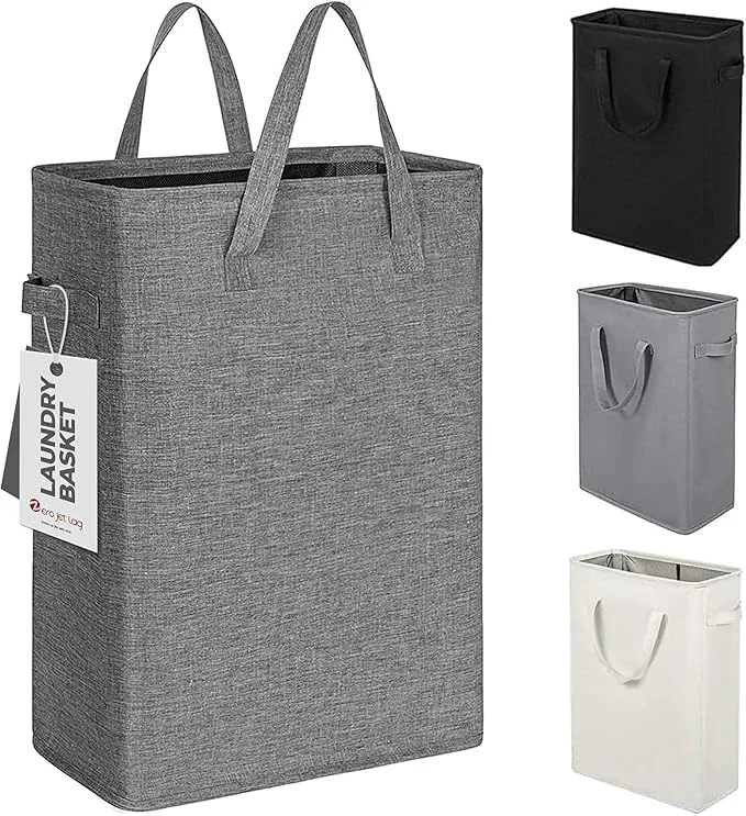 Detailed ZERO JET LAG Slim Laundry Hamper With Handles Collapsible Laundry Basket Thin Dirty Clothes Basket Narrow Laundry Bag Foldable Dirty Cloth Hamper 45L 23 inches Dark Grey About ThisOverview World-Class
