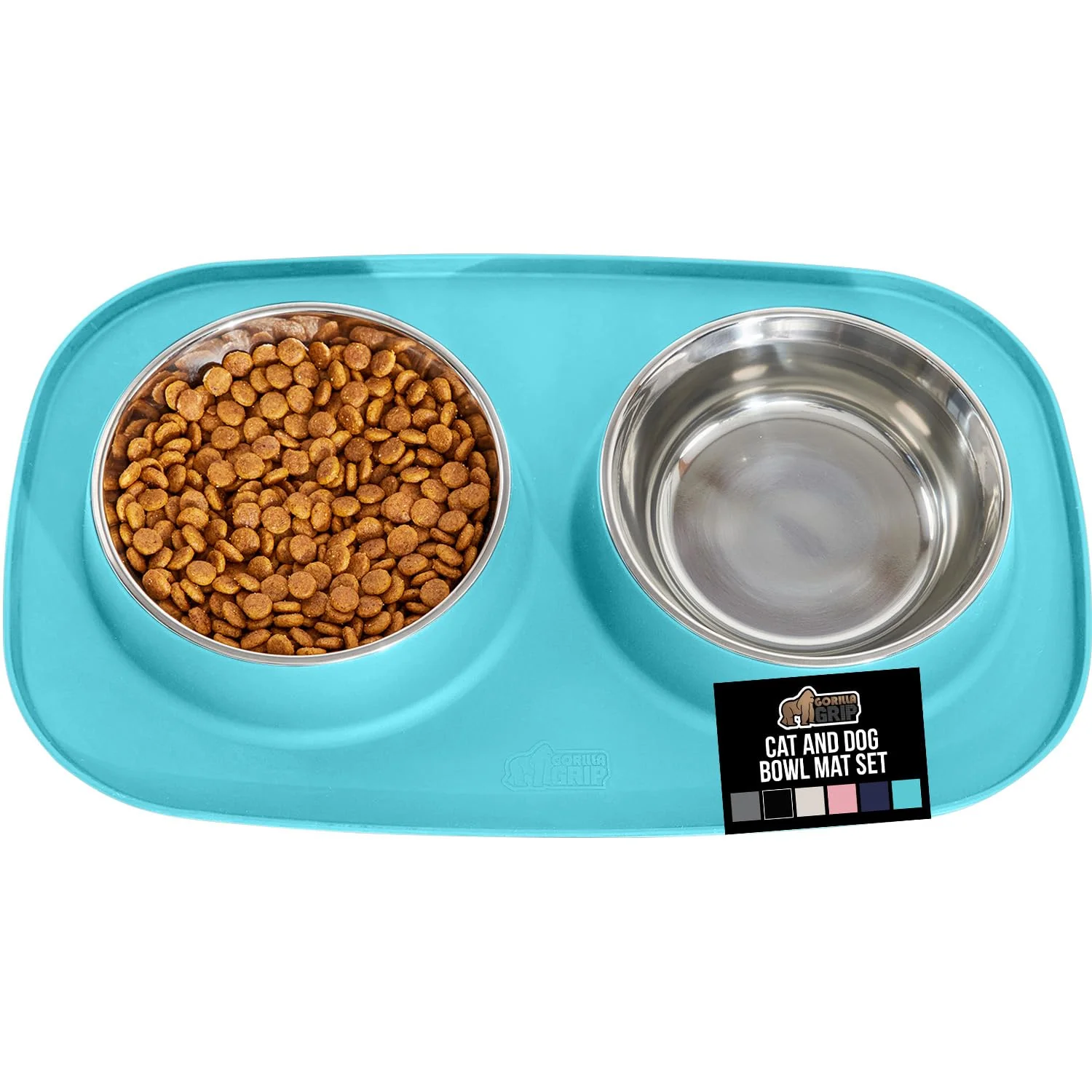 High-Grade GORILLA GRIP Feeding Mat Set — Waterproof Silicone Mat Stainless Steel Bowls Turquoise 1 Cup High-Performance