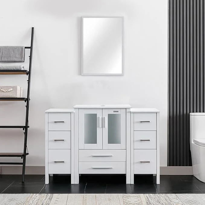 Practical eclife 48 Modern Bathroom Vanity Sink Combo standing Cabinet with Small Side Cabinet Without Vessel Sink Faucet Drain White Vanity Only About ThisOverview Refined