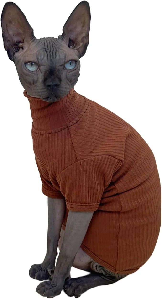Professional Sphynx Cats Shirt Cotton Hairless Cat Turtleneck Sweater Kitten T-Shirts Top-Quality