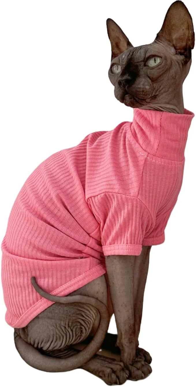 Safe Sphynx Hairless Cats Shirt Cotton Cat Turtleneck Sweater Pullover Kitten Relaxed