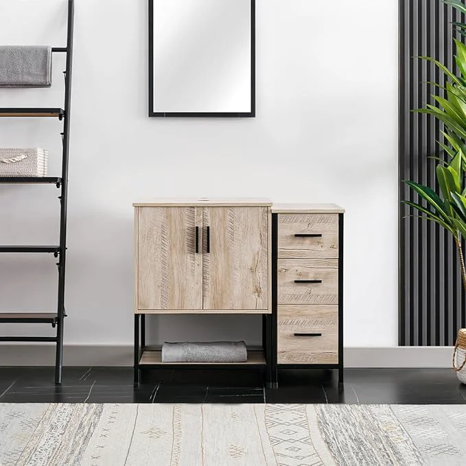 Dependable eclife 36 Bathroom Vanity Sink Combo Modern Metal Stand Cabinet W Bottom Shelf Storage Side Cabinet Oak Without Sink About ThisOverview Contemporary