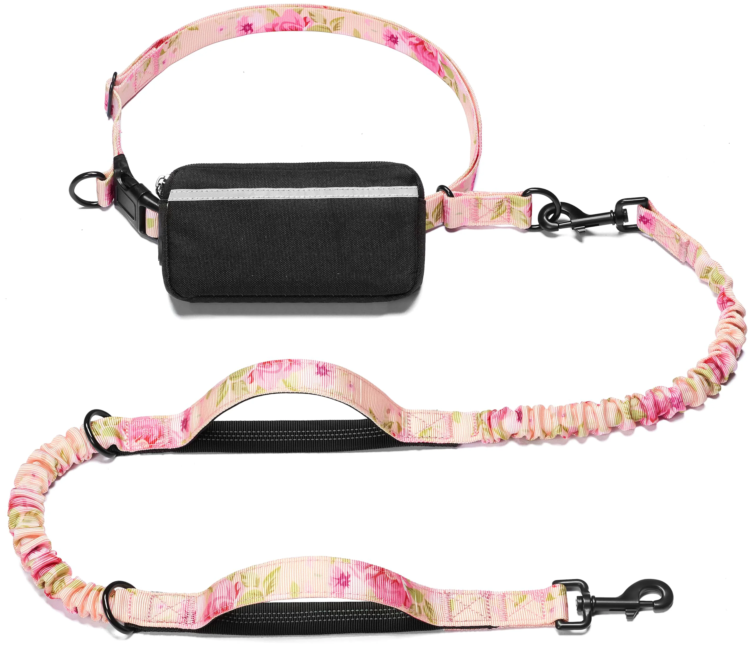 Clean iYoShop Hands Dog Leash with Zipper Pouch Dual Padded Handles Durable Bungee Pink Sakura Large Expertly Made