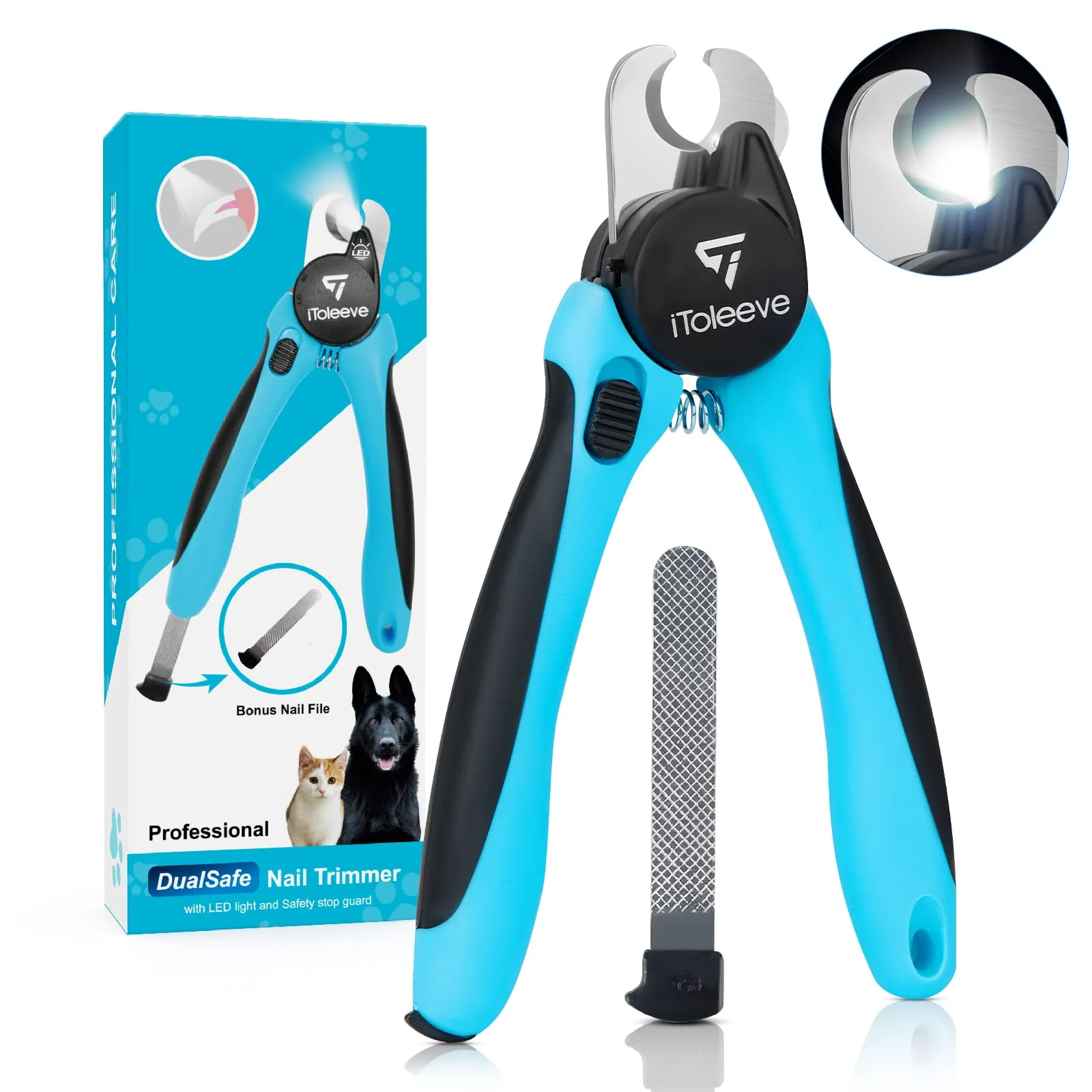 User-Friendly iToleeve LED Dog Nail Clipper with Light — Safe Easy Trimming for Cats Dogs Smooth