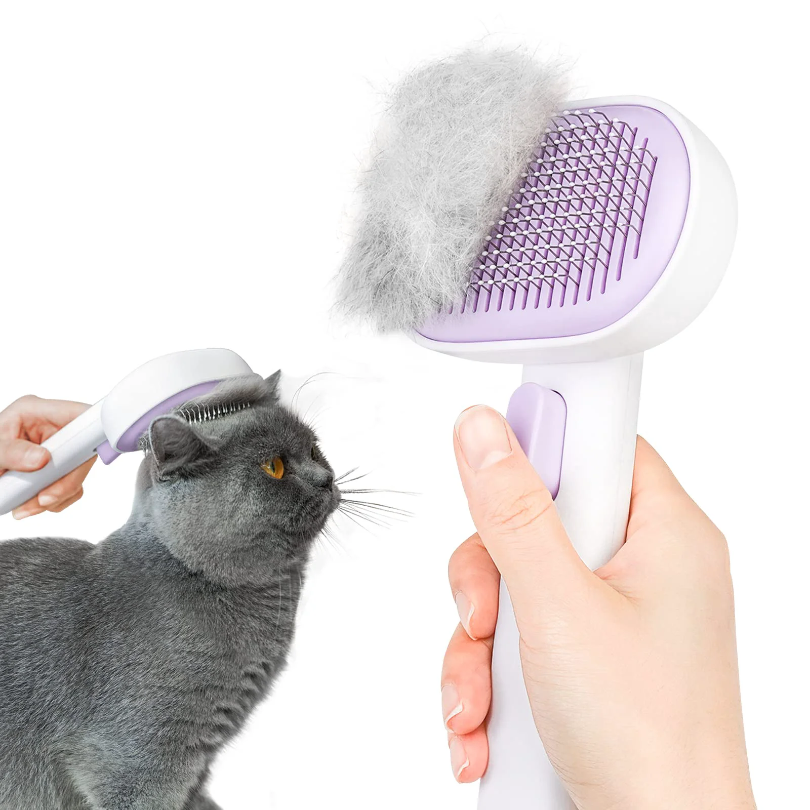 Versatile Aumuca Cat Dog Grooming Brush for Shedding — Gentle Durable One-Touch Hair Release Purple Responsible