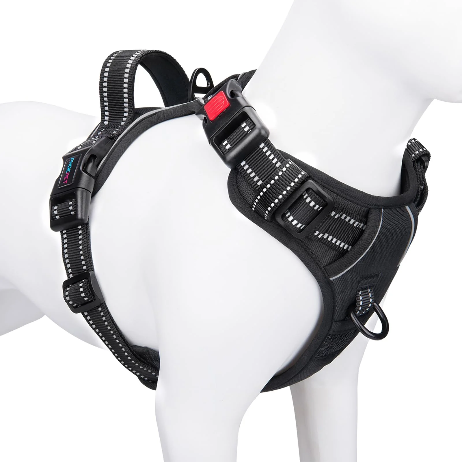 Refined PHOEPET No Pull Dog Harness Medium Reflective Front Clip Vest with Handle – Adjustable 3 Buckles 2 Leash Rings Original Design