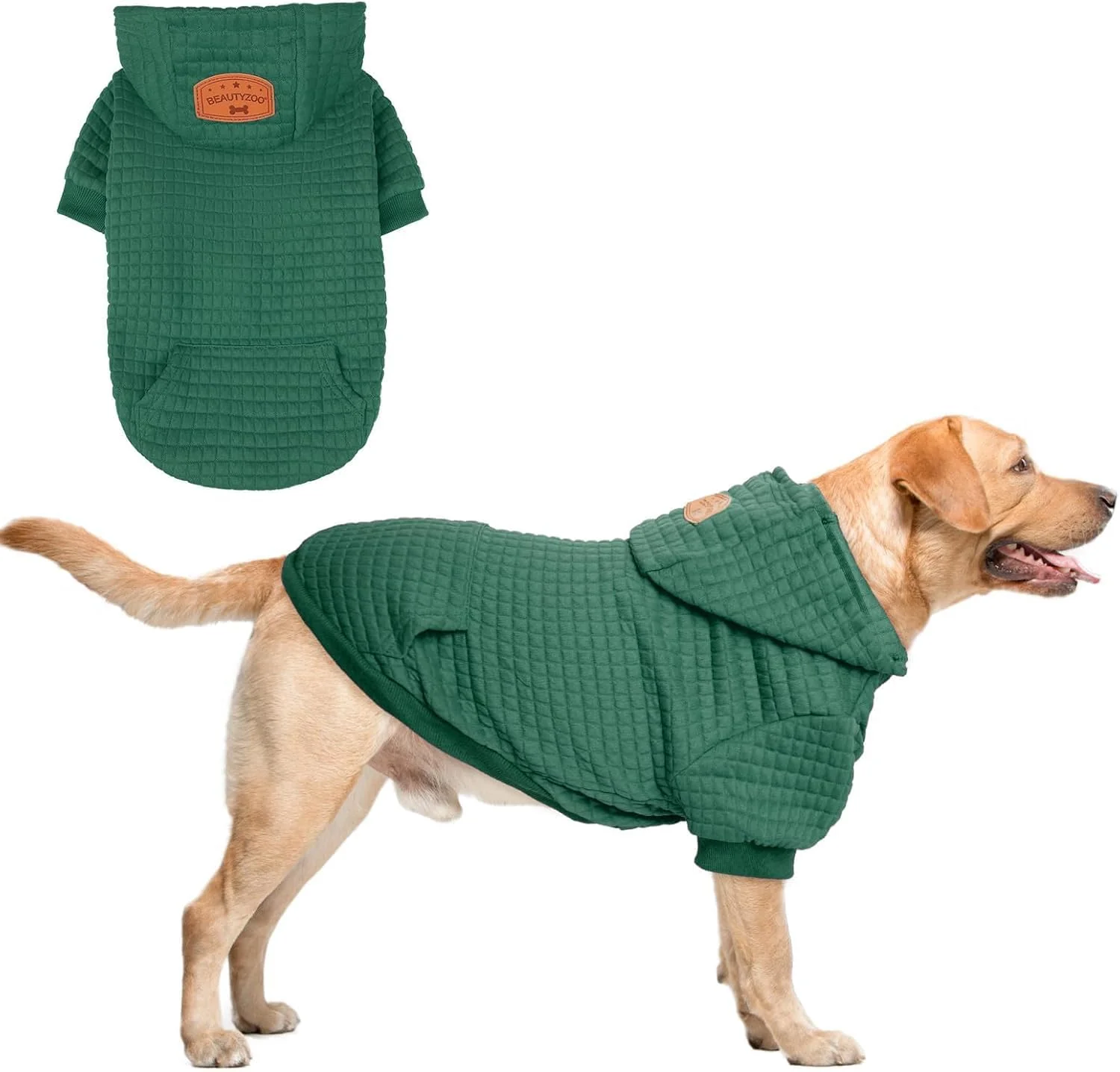 Exceptional BEAUTYZOO Small Dog Hoodie with Pockets – Green XL Waffle Cotton Coat Excellent