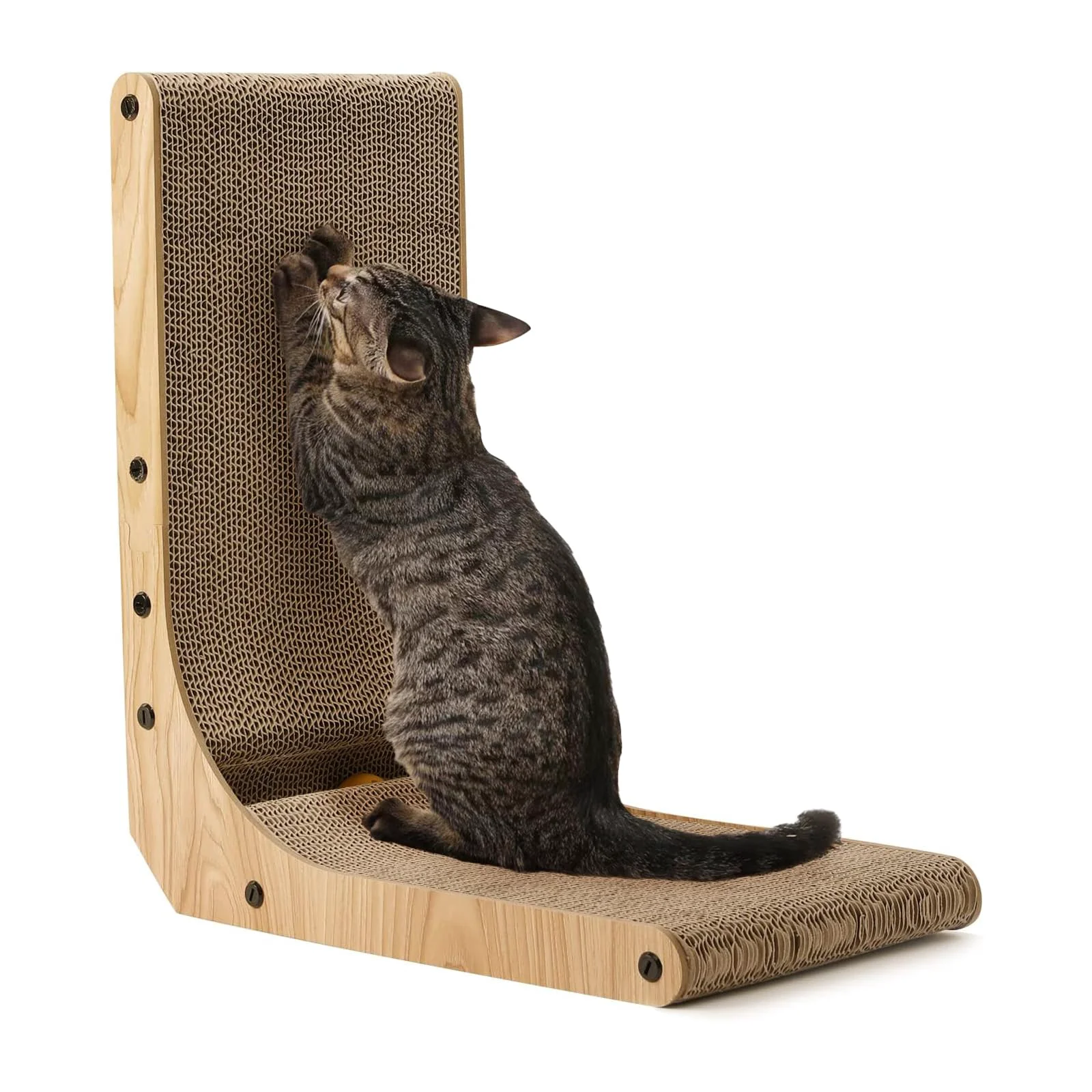 Trendy FUKUMARU Cat Scratcher — 18.7-Inch L-Shape Wall-Mounted Cardboard Pad with Ball Toy Superior