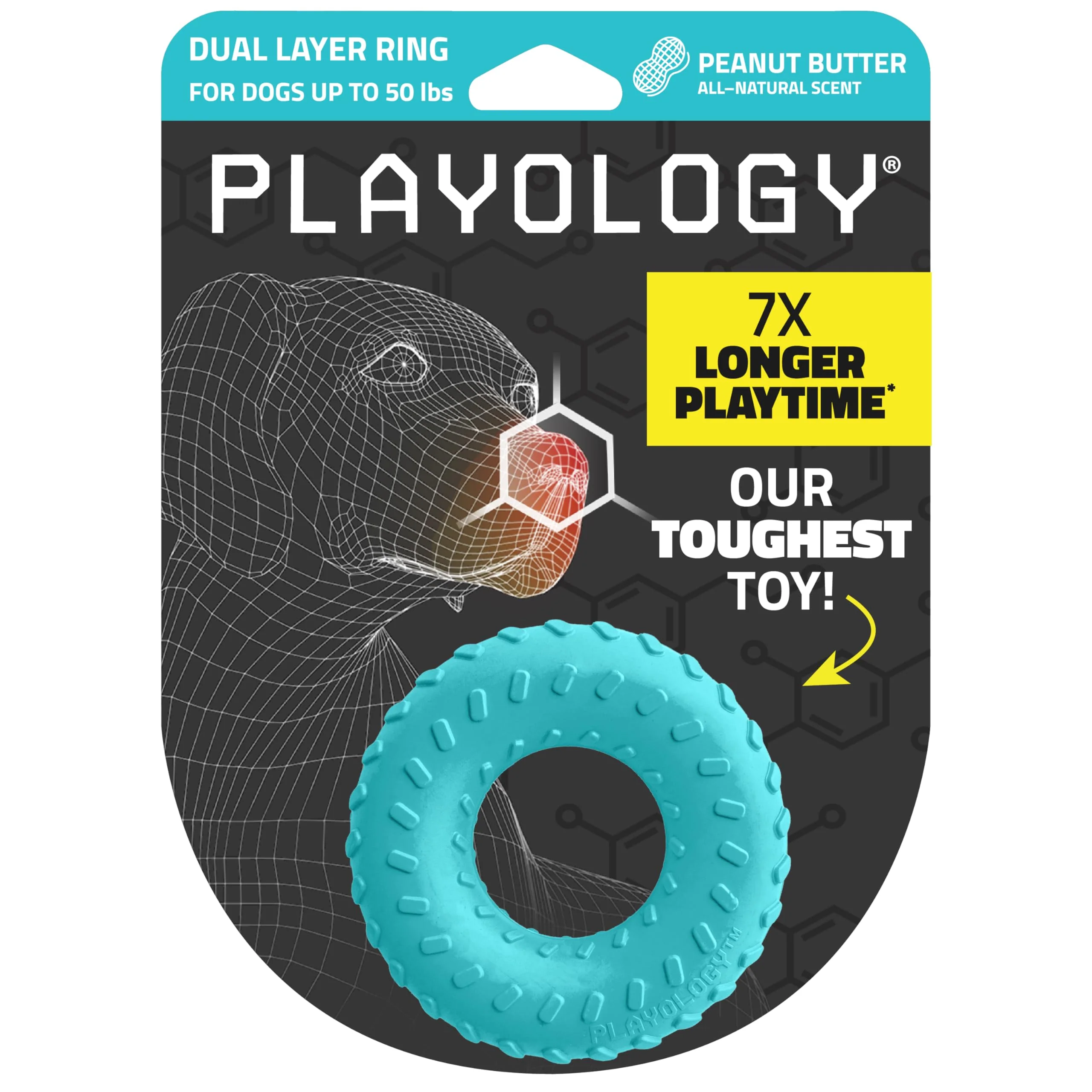 High-Grade Playology Dual Layer Ring Chew Toy for Aggressive Chewers – Medium Peanut Butter Scented Premium Material