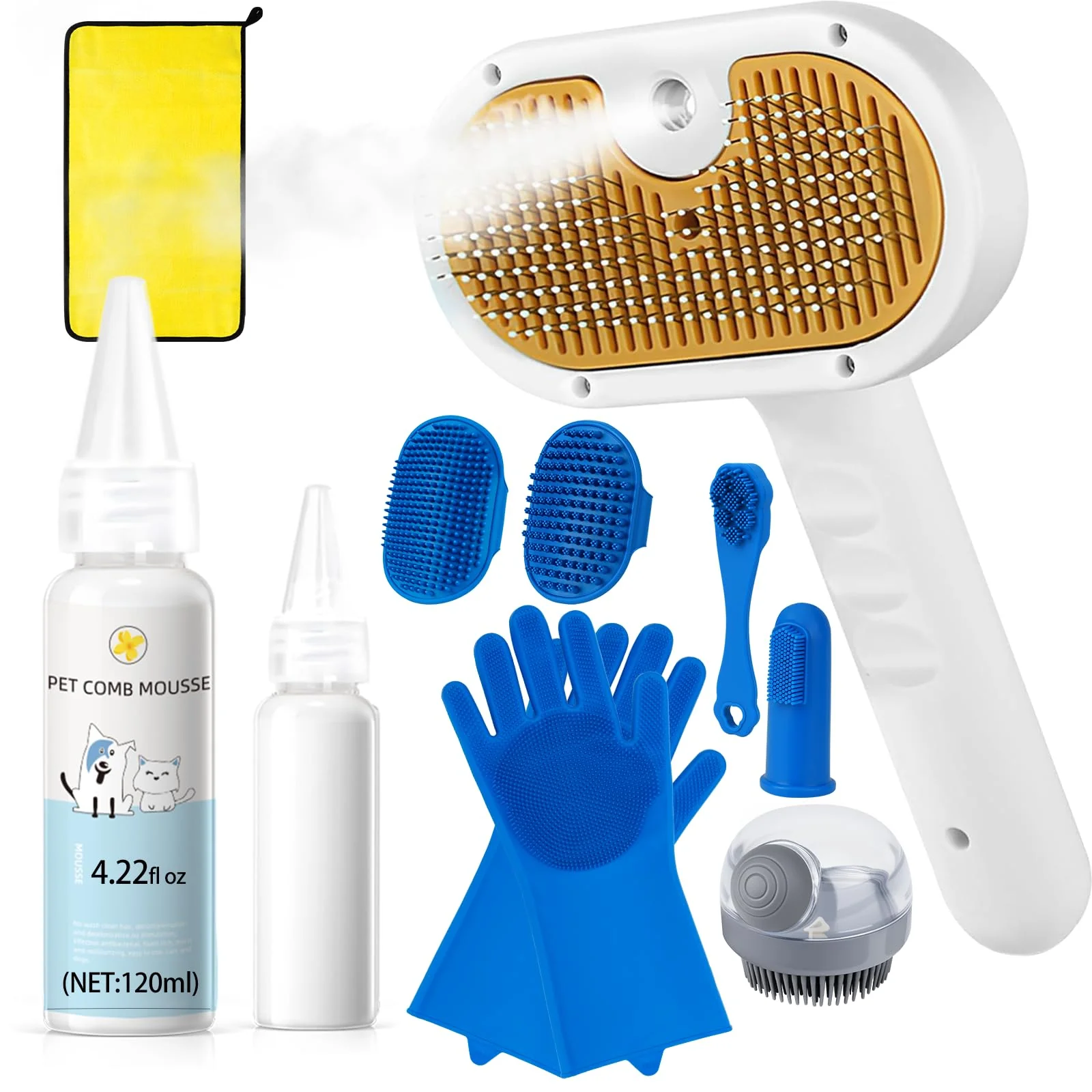 Lightweight VVVVVVW Pet Steam Brush for Dogs Cats – 3-in-1 Grooming Water- Spray Authentic
