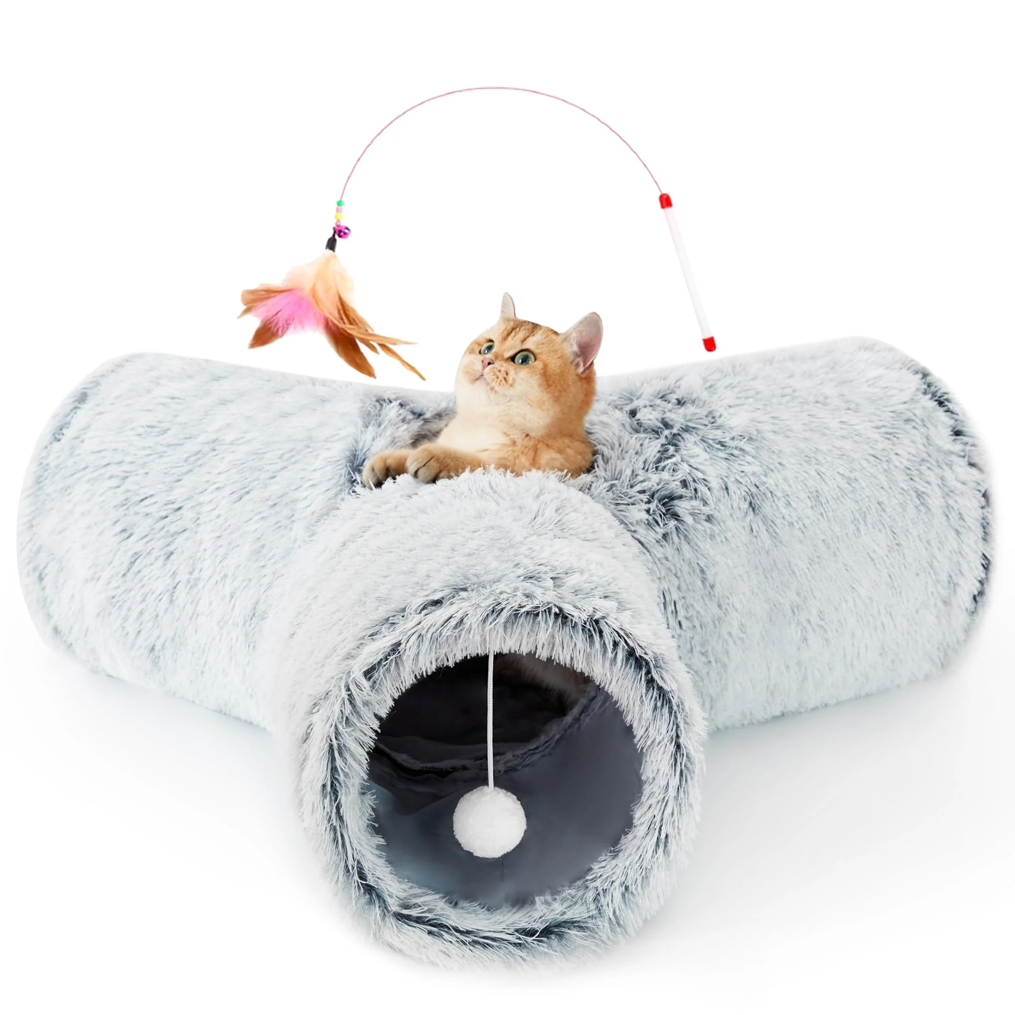 First-Class Tempcore Plush Cat Tunnel – 3-Way Collapsible Indoor Kitty Tunnel with Peephole Ball Toy Selected