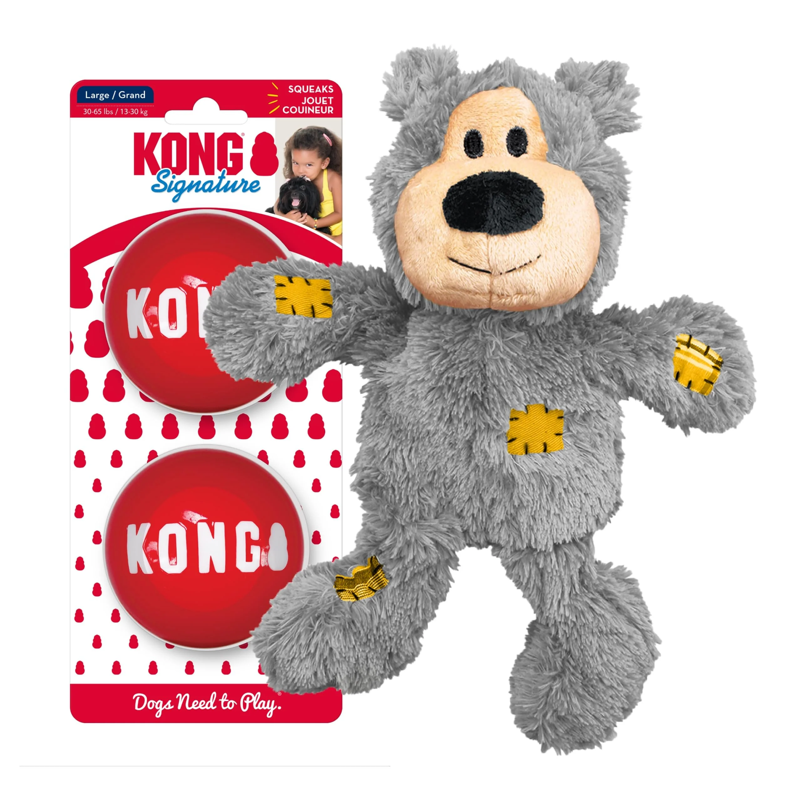 Innovative KONG Wild Knots Bear Signature Balls 2 Pack – Soft Plush Bear Toy with Rope Interior for Small Dogs Breathable