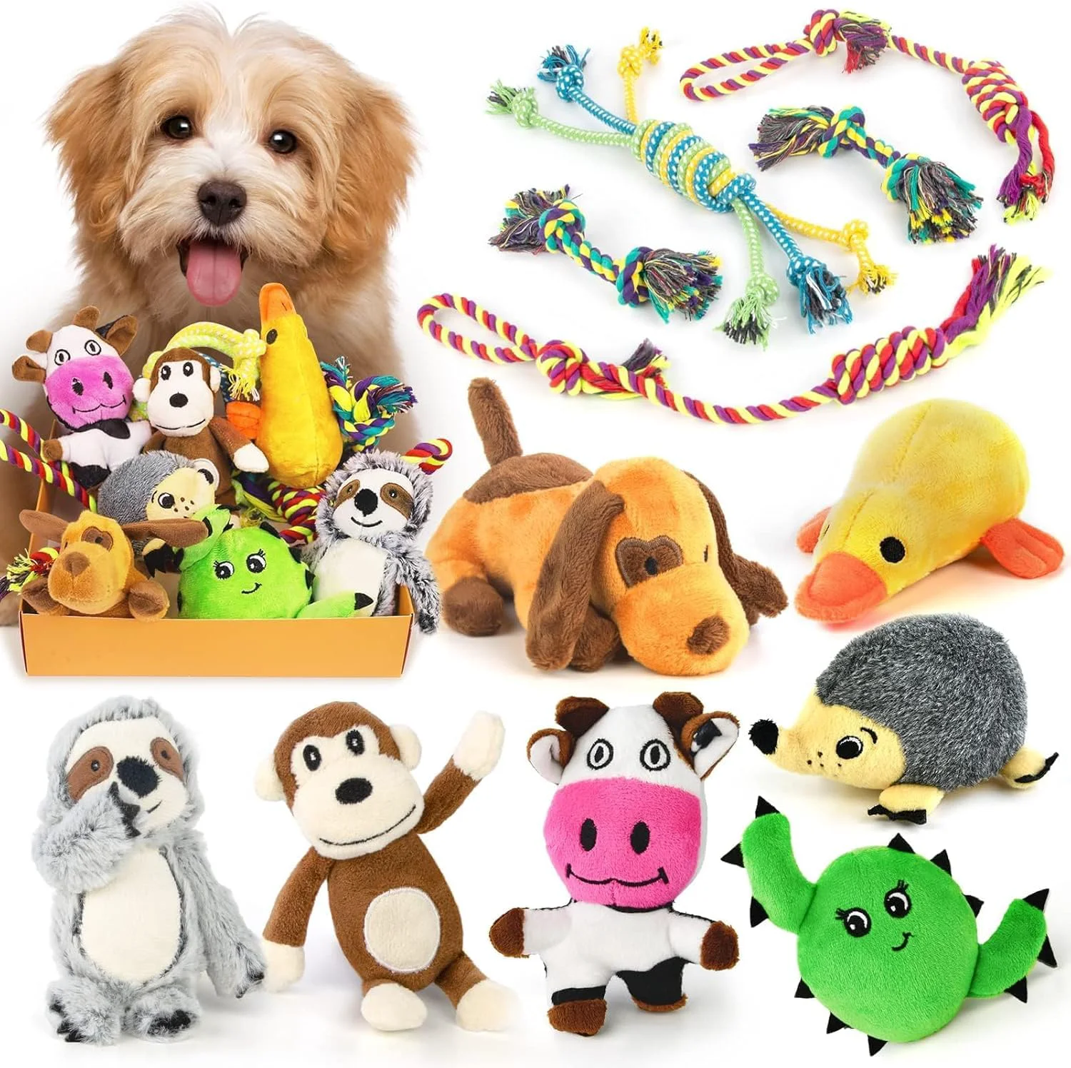Traditional LEGEND SANDY Puppy Toys – 12-Pack Squeaky Plush Rope Teething Bundle for Small Dogs Superior