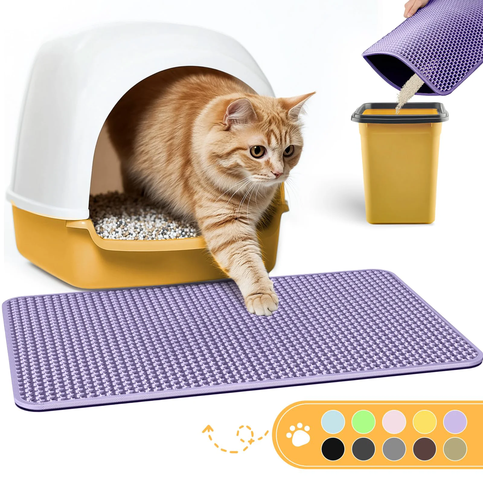 Convenient Powools Cat Litter Mat 23.2” x 14.6” Purple — Waterproof Non-Slip Easy-Clean Litter Trap Easy-to-Use