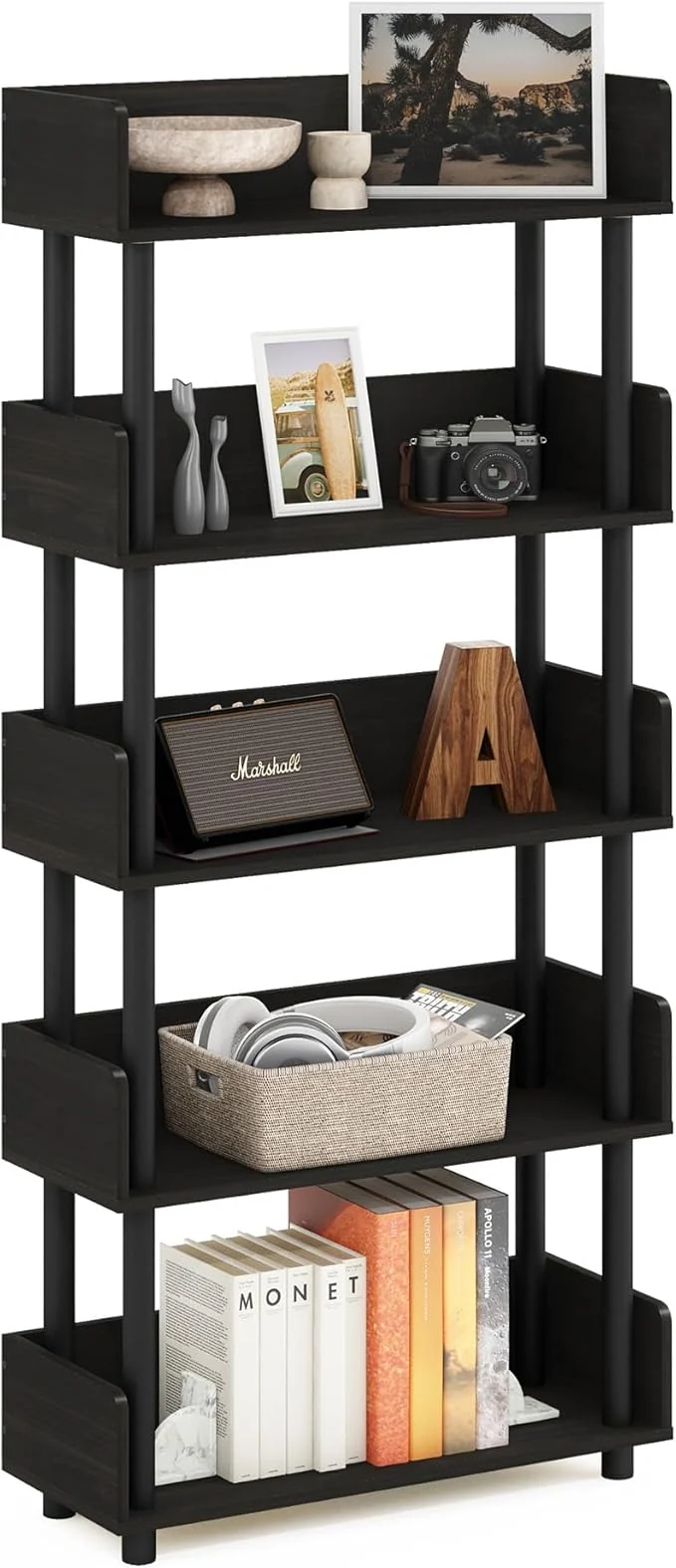 Unique Furinno TURN-N-TUBE 5-Tier Display Shelf Storage Shelves Book Shelf Open Shelves with Rounded Corner Top Edges for Organization and Storage Living Room Home Office EspressoAbout ThisOverview Recyclable