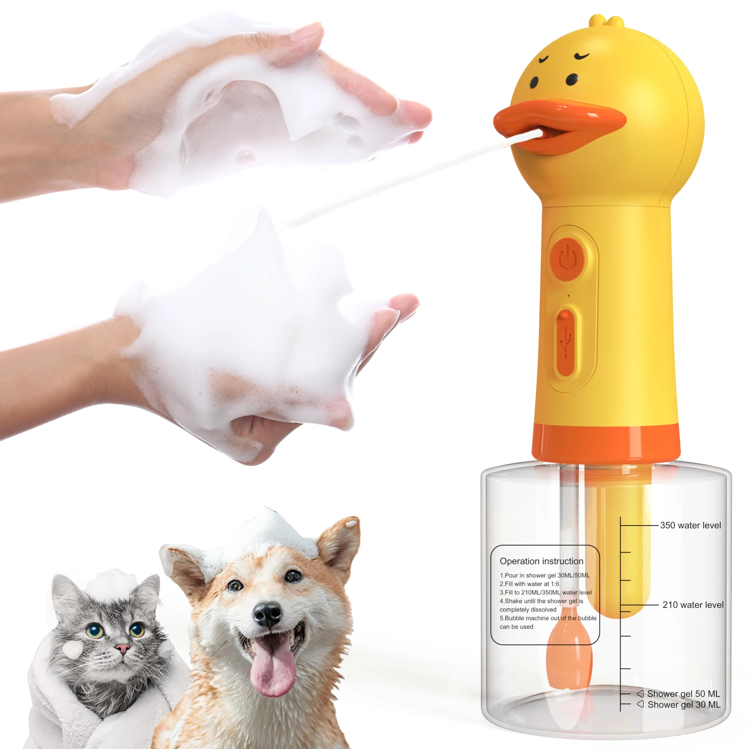 Original Design LilyAbeille Electric Duck Shampoo Dispenser — Foaming Pet Bath Sprayer 400ML 3-Hour Battery Premium