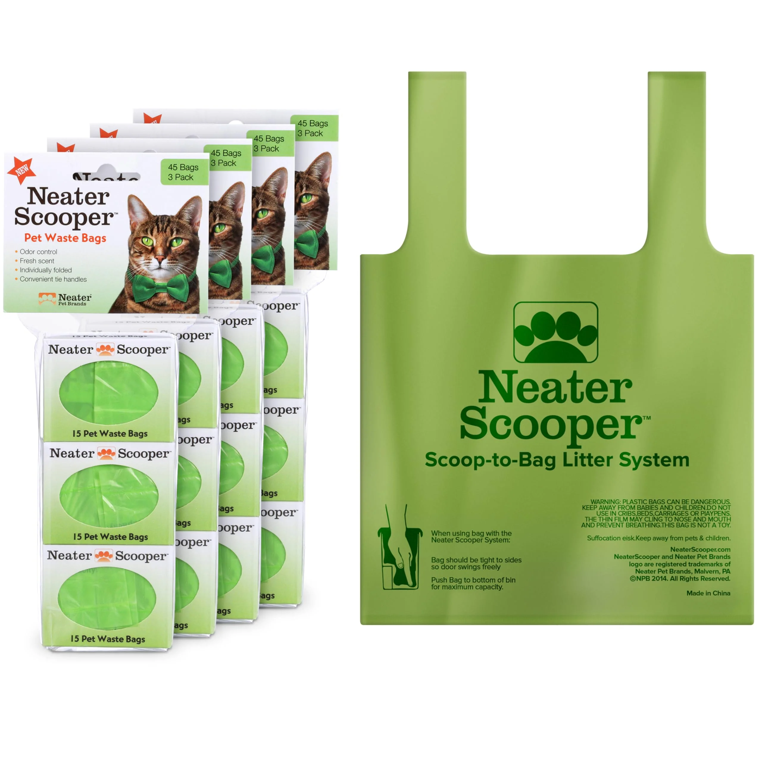 Smart Neater Pets Neater Scooper Standard Size Refill Bags – 180 Count 12 Boxes for Standard Litter Scoop Reusable