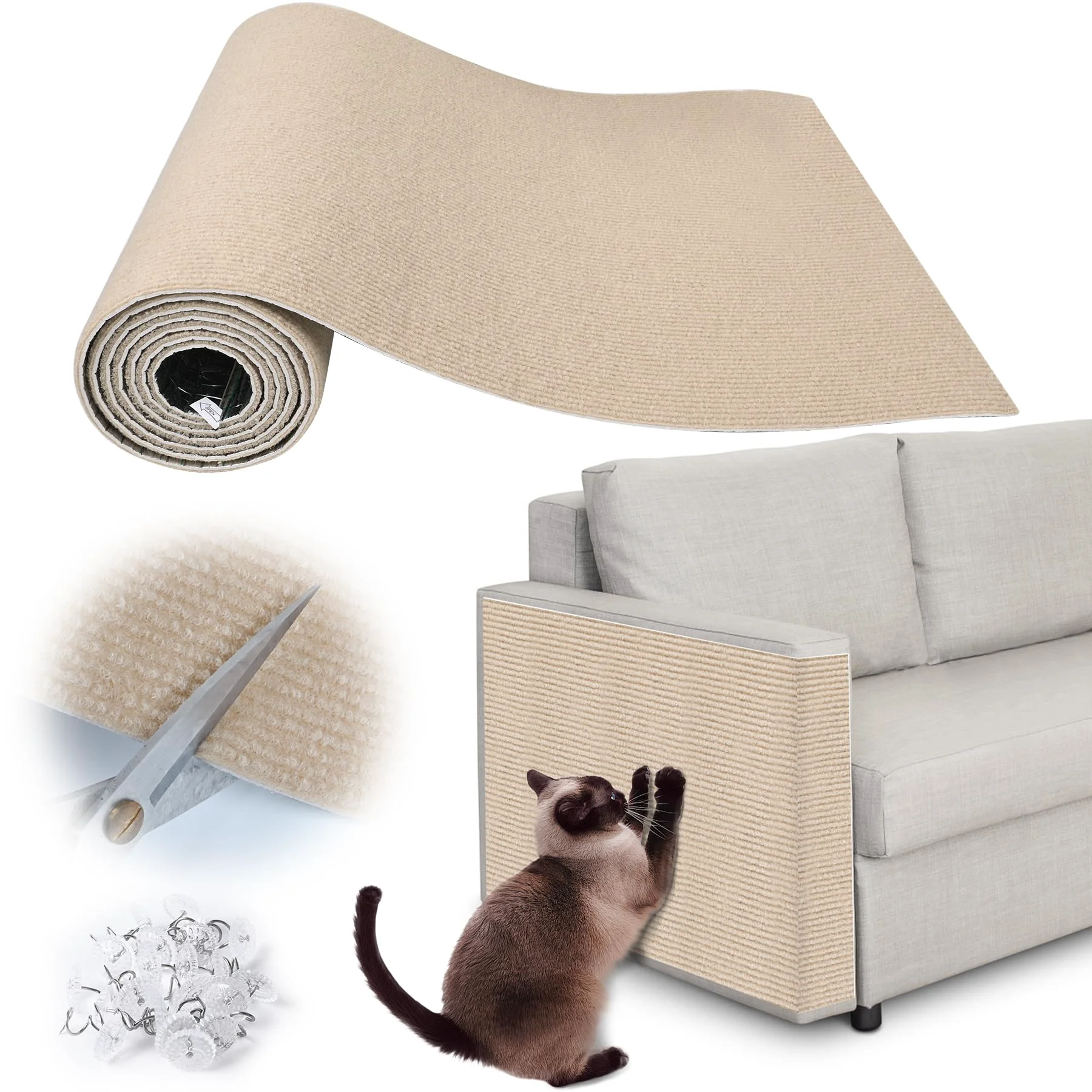 Fine Crafted Inchoco Cat Scratch Furniture Protector — 100-inch by 17-inch Self-Adhesive Scratch Pads Khaki Official
