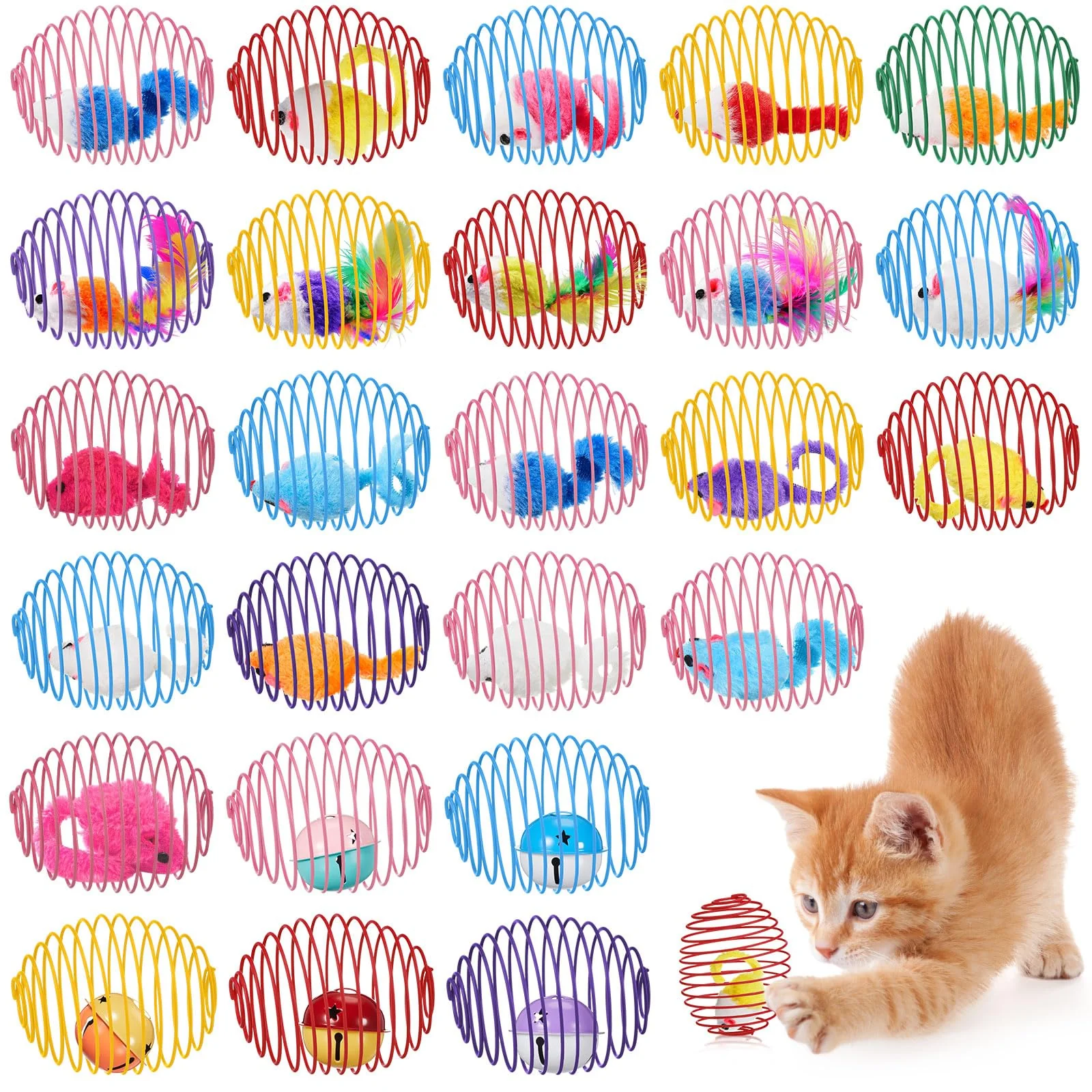 Official Jecery Halloween Cat Spring Balls — 25 Pcs Colorful Stretchable Play Toys for Kitten Cat Safe