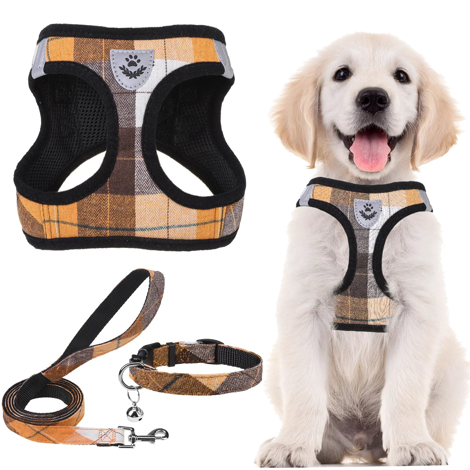 Fine PUPTECK Adjustable Step-In No-Pull Harness Leash Collar Set for Small Medium Dogs Luxury